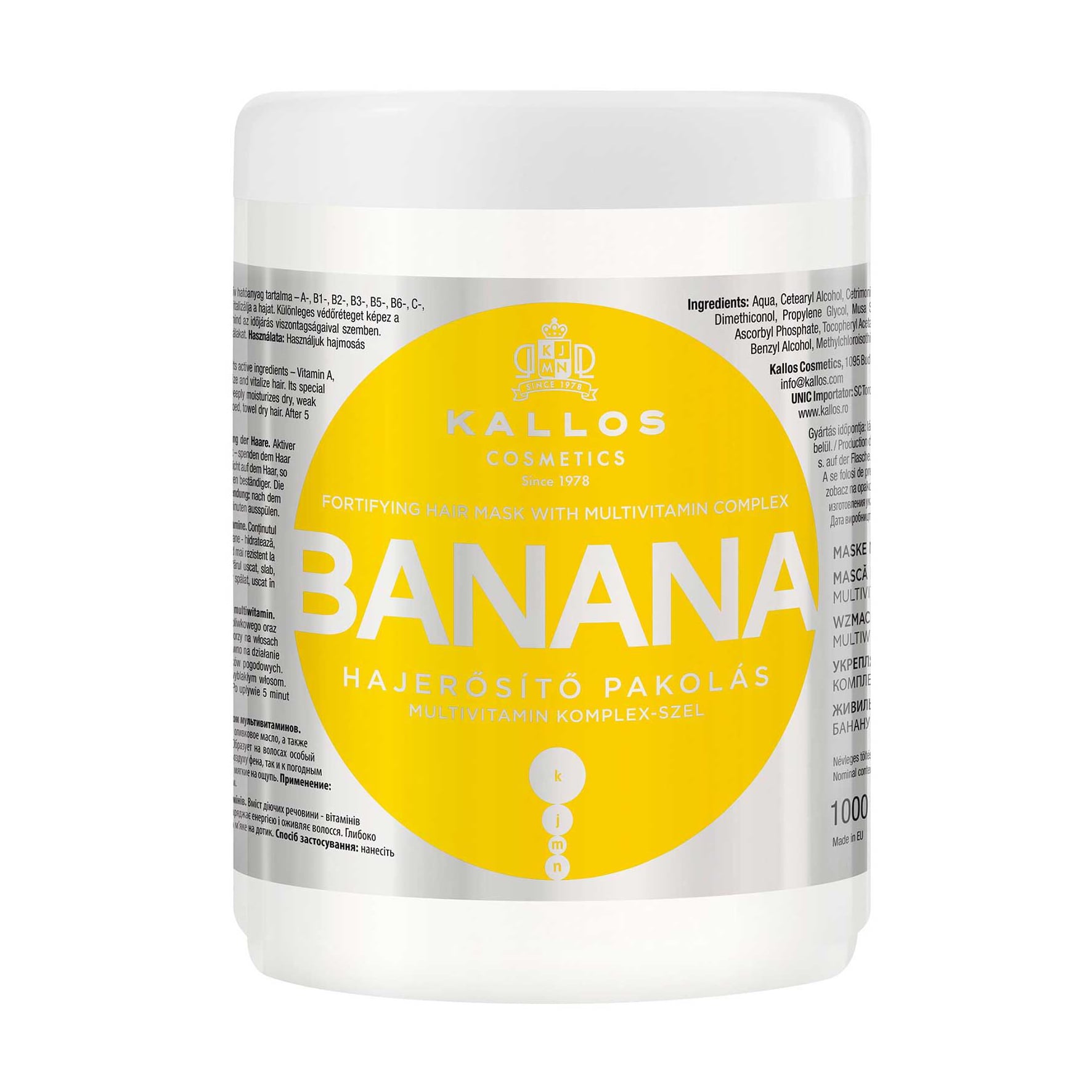 Маска для волосся Kallos Cosmetics Banana Hair Mask зміцнювальна, з комплексом мультивітамінів, 1 л