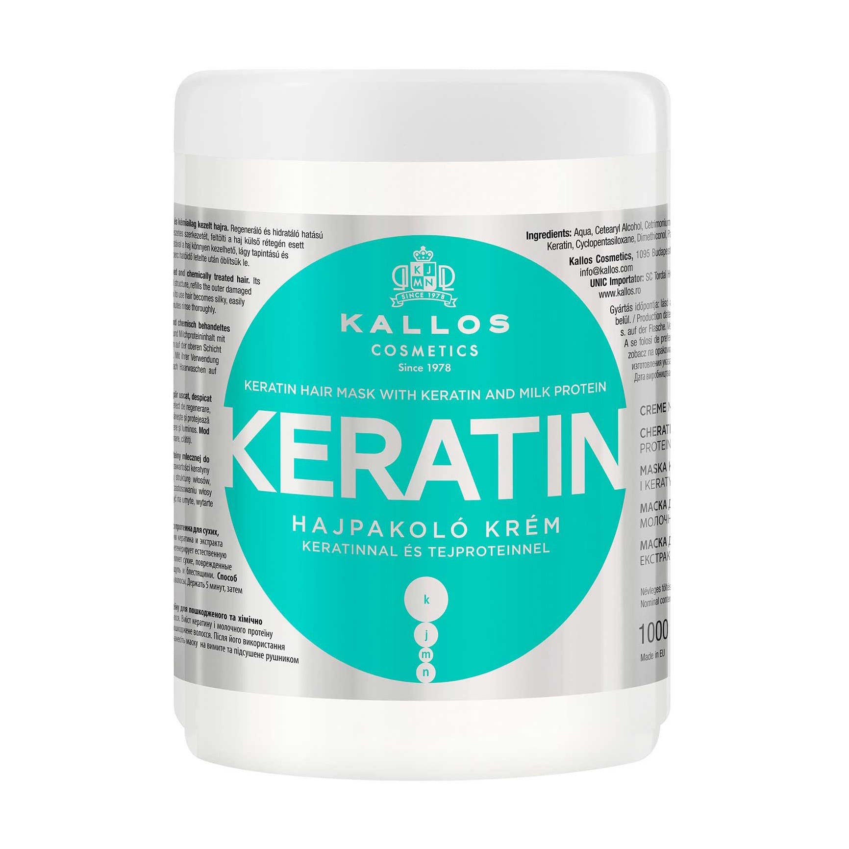 Маска для волосся Kallos Cosmetics KJMN Keratin Hair Mask з кератином та екстрактом молочного протеїну, 1 л